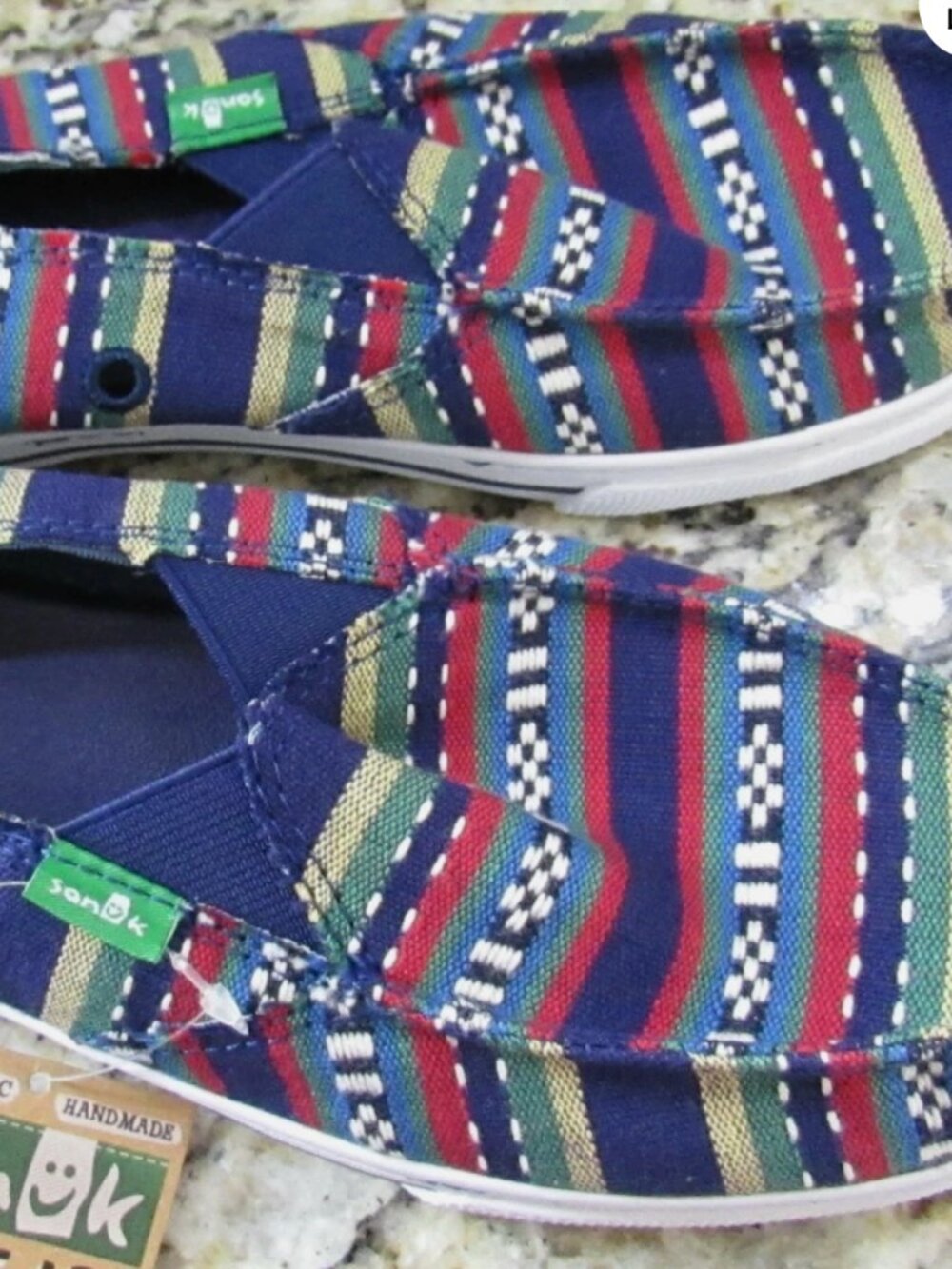 New Sanuk slip on shoes womens multi color jute flats
